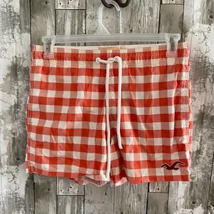 Hollister red plaid swim trunks XS